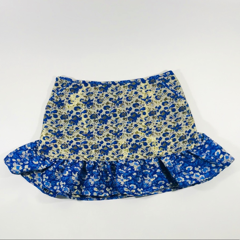 ASOS Blue and Gold Mandarin Embroidered Mini Skirt